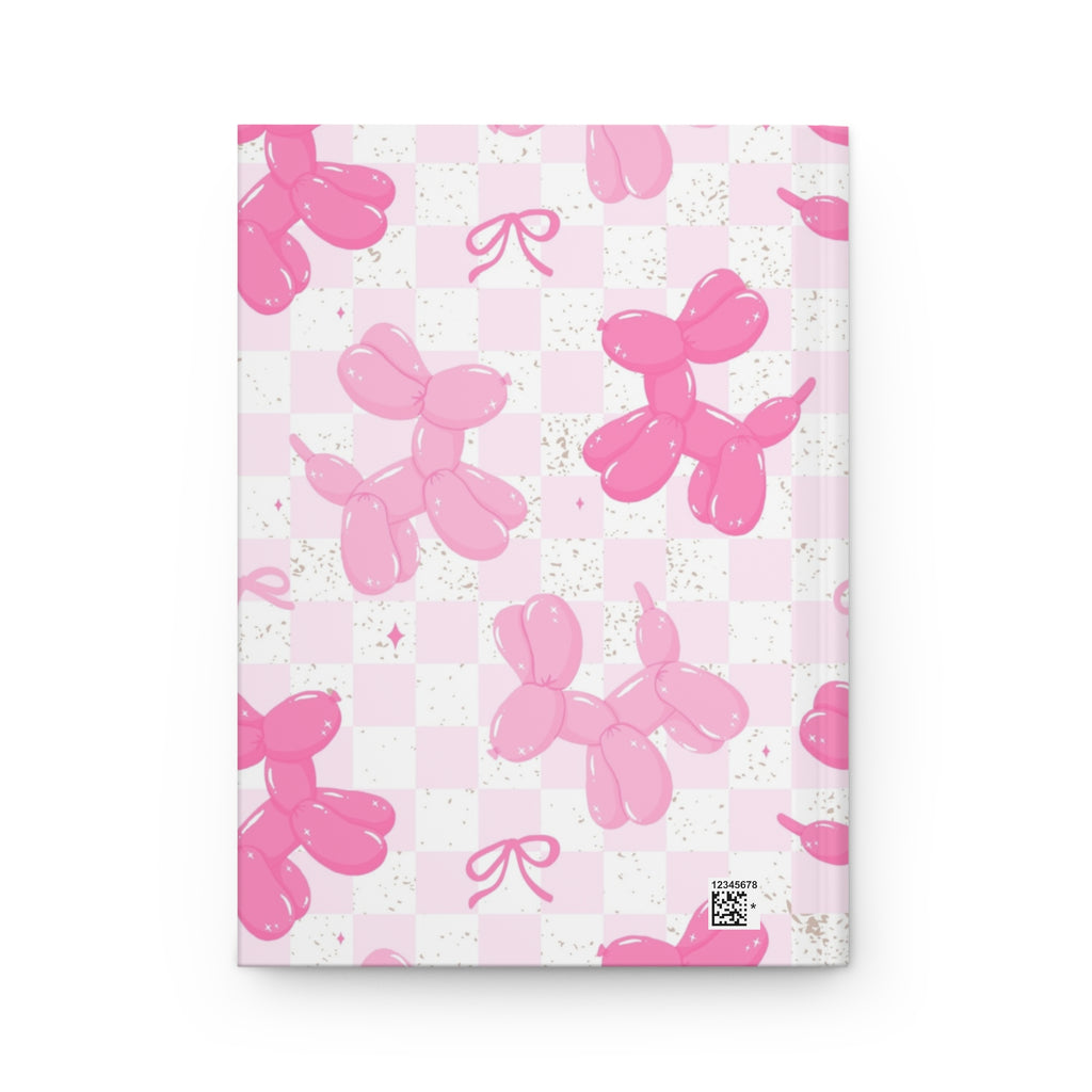 Pink Balloon Bunny Hardcover Journal — Cute Pastel Bunny Notebook for Journaling & Gifts