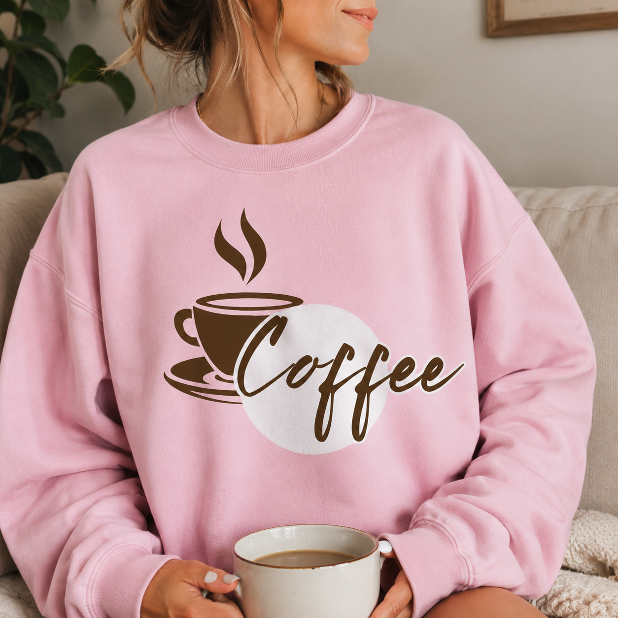 Coffee Crewneck Sweatshirt — Coffee Cup Graphic & 'Coffee' Script