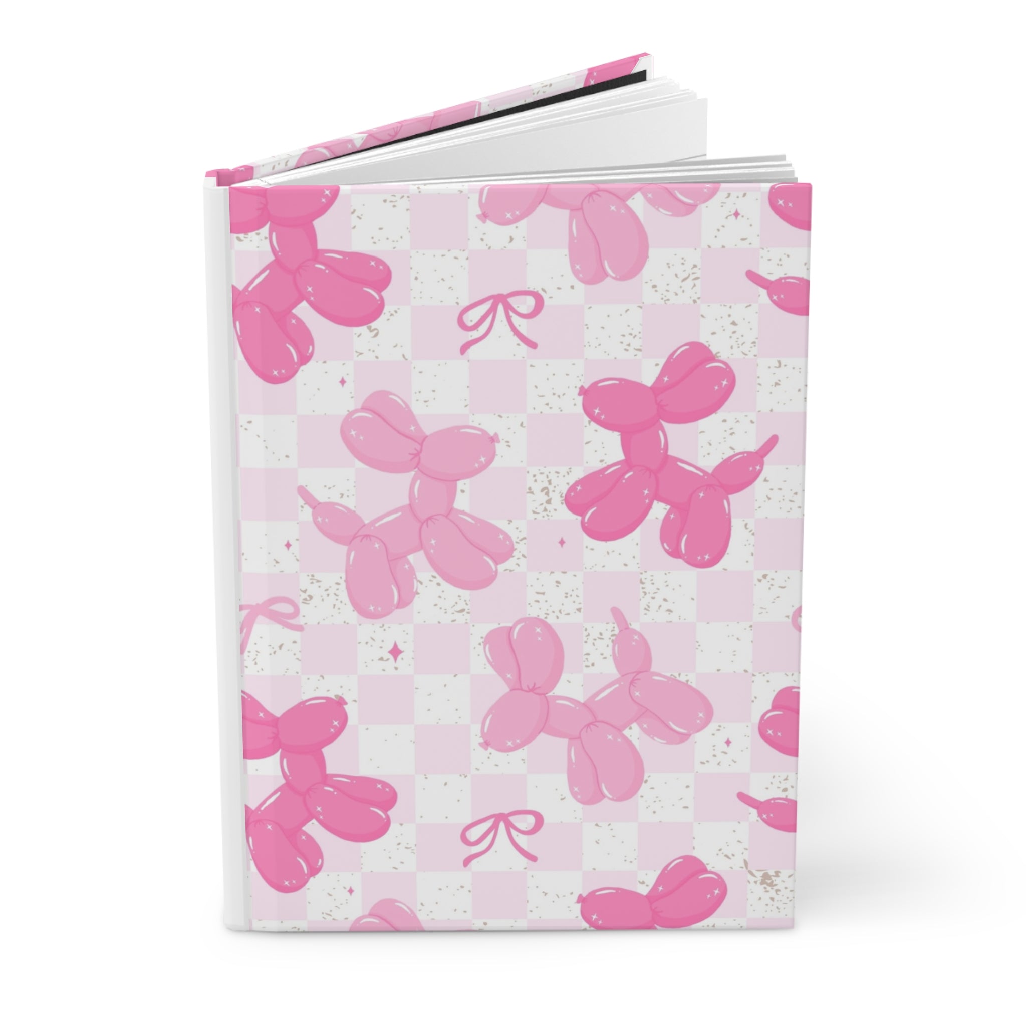 Pink Balloon Bunny Hardcover Journal — Cute Pastel Bunny Notebook for Journaling & Gifts